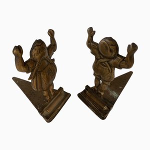 Vintage Art Deco Messing Buchstützen, 1920er, 2er Set