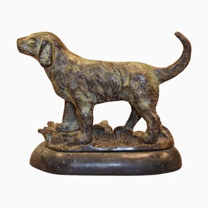 Figura de perro Art Déco de metal con base de mármol, años 50