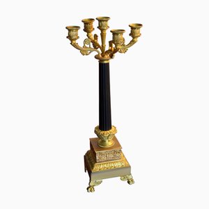 Antique French Gilded Brass 5-Arm Candelabra, 19th Century