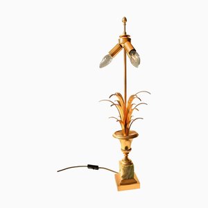 Mid-Century Belgian Hollywood Regency Palm Pineapple Lamp with Onyx Base by S. A. Boulanger, 1970s