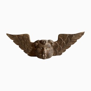 Wooden Cherub Head with Glass Eyes, 1800s