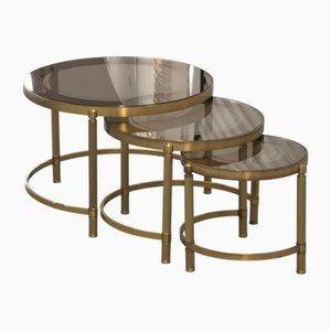 Runde Couchtische aus Rauchglas, Frankreich, 1970er, 3er Set