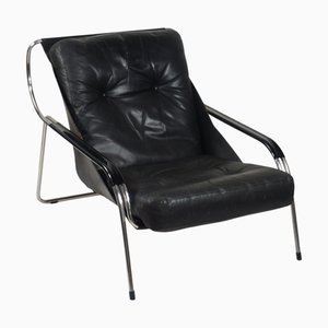 Silla Zanotta de cuero negro de Marco Zanuso, 1972