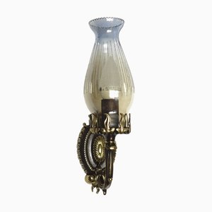 Art Deco Brass and Glass Wall Lamps by Bruno Chiarini, 1940s, Set of 2