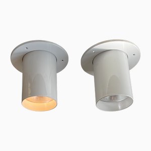 White Minimalist Pipe Flush Mounts by Friis & Moltke for Lampas, 1970s, Set of 2