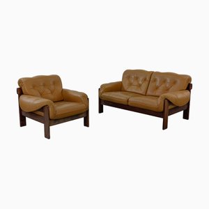 Brazilian Style Leather Seating Group, Set of 2