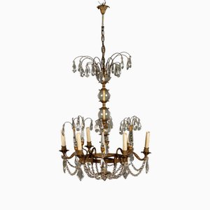 Lampadario a 6 braccia in metallo brunito