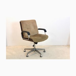 Italian Swivel Desk Chair in Teak and Corduroy, 1960s