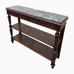 Napoleon III Oak Console Table with Grey Veined Marble
