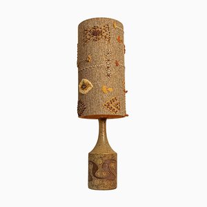 large Ceramic Table Lamp with Custom Lampshade attributed to Mette Stiil, Denmark, 1960s