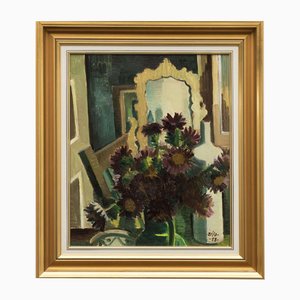 Panel of Flowers, Oil on Canvas, Framed