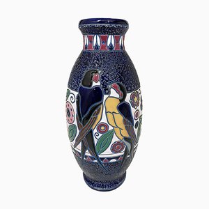 Art Deco Enamel Vase with Birds by Amphora Czecho-Slovakia, 1920