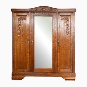 Vintage Art Deco Wardrobe with Mirror in Oak, 1930