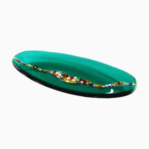 Assiette Cascata C20 Emeraude en Verre de Murano Ovale par Birello pour Vévé Glass