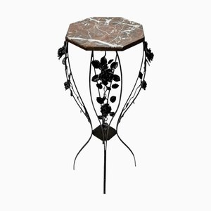 Art Deco French Wrough Iron Pedestal with Multi-Colored Marble Top, 1930s by Edgar-William Brandt