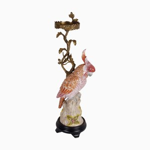 Coral Parrot Kerzenständer aus Porzellan und gerader Bronze von Gand & C