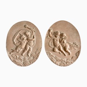 Large Medallions with Putti in Plaster, 1950s, Set of 2