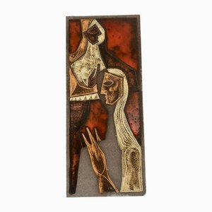 Enameled Lava Wall Plaque by Jean Jaffeux, 1960s
