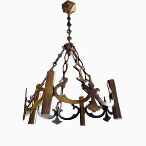 Brutalist Neo-Gothic 4-Light Chandelier, 1950s