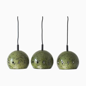 Green Enamel Ball Pendants, Denmark, 1960s, Set of 3