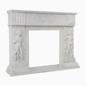 French Carrara Marble Fire Place, 1950s