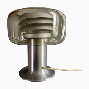 Lampe de Bureau en Aluminium Brossé avec Abat-Jour en Verre Fumé de Lakro, Pays-Bas, 1960s