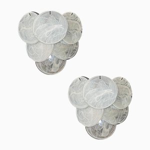 Glass Wall Sconces with Alabaster White Disks, 1990s, Set of 2