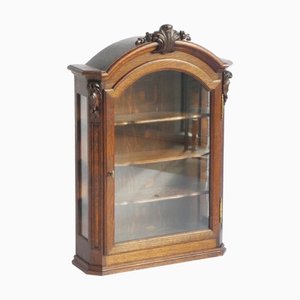 Antique Wooden Apothecary Wall Display Cabinet with Carved Ornaments and Shelves