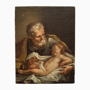 Heiliger Josef mit Kind, 1800er, Öl auf Leinwand