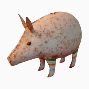 Vintage Painted Metal Pig Statue