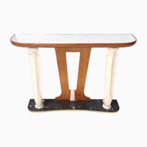 Vintage Wooden Console Table with Mirrored Top attributed to Osvaldo Borsani for Fontana Arte, 1940s