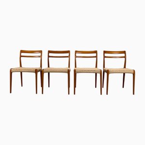 Dänische Teak & Papercord Geflecht Stühle, 1960er, 4 . Set