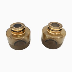 Vaso Art Deco in vetro soffiato marrone attribuito a Osvaldo Borsani, anni '40