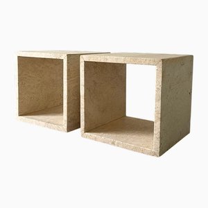 Cubical Travertine Marble Side Tables, Italy, 1980s, Set of 2