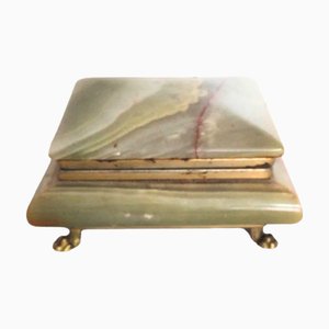 Boîte à Bijoux Rectangulaire en Onyx Vert avec Pieds Dorés, Italie, 1950s