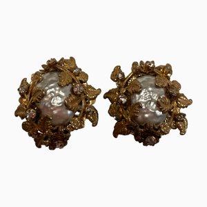 Gold-Plated Earrings by Miriam Haskell, 1960s, Set of 2