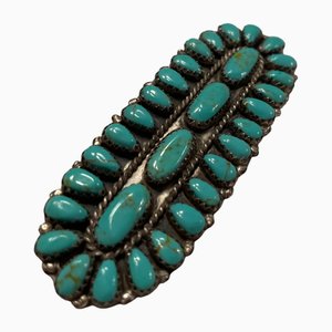 Zuni Brosche aus Sterling Silber mit Türkis, 1960er