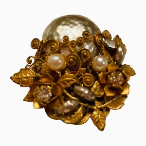 Vergoldete Barock Brosche von Miriam Haskell, 1960er