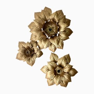 Wall Lights in Gilt Metal from Masca, Italy, 1970s, Set of 3