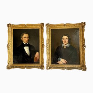 Portraits Gentleman and Lady, 1800er, Öl auf Leinwand, Gerahmt, 2er Set