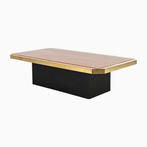 Mesa de centro de travertino rojo y latón, Bélgica, años 70