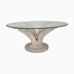 Mesa de centro italiana de flores de yeso con plato redondo tallado a facetas, años 70