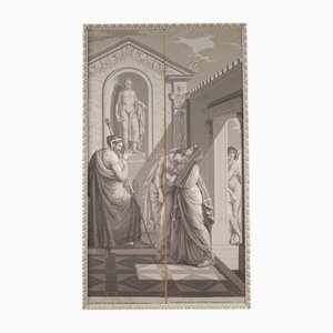 Mythological Grisaille, Cupid and Psyche, 1830s, Tempera on Grisaille Paper