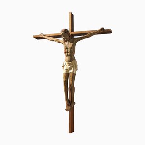 Antique Sculptural Wooden Crucifix, Tuscany, Italy, 1470s-1480s
