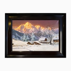 Alois Arnegger, Mountain Range at Dusk, Austria, 1890s, Wood & Canvas, Framed