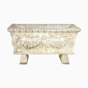 Stone Planter with Sculpted Floral Decoration