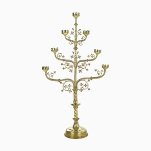 Candelabro religioso grande in ottone a 7 rami