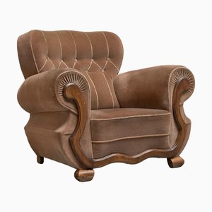 Vintage Art Deco Sessel aus Samt & Eiche, 1930er