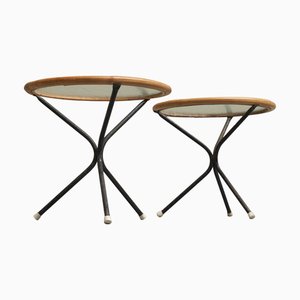 Tables d'Appoint Mid-Century Modernes en Métal et Verre, 1950s, Set de 2