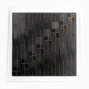 Françoise Luciani, Cuadrado negro ondulado, Collage de papel sobre tablero de espuma